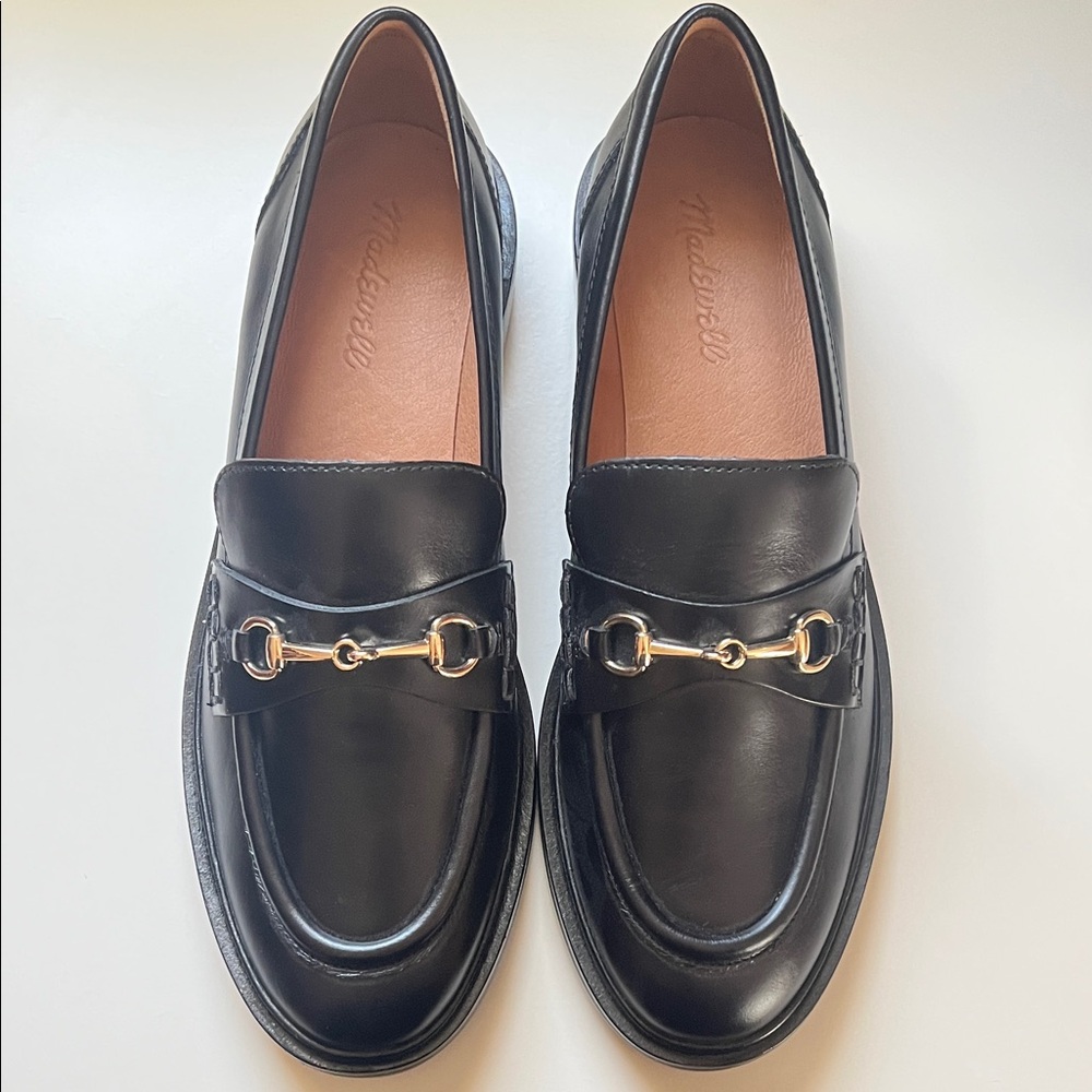 Madewell Black Leather Bit Loafers with Gold Hardware